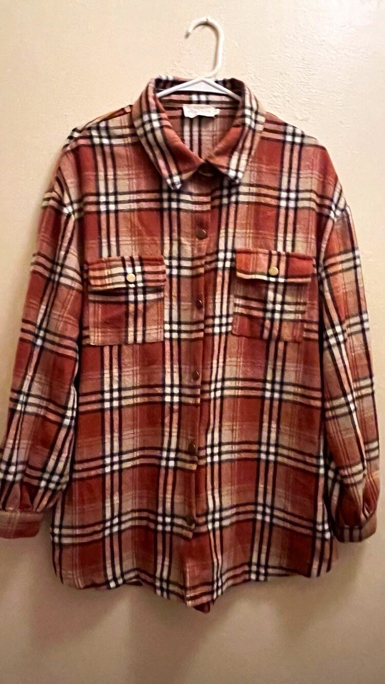 Ninexis Womens Plaid Flannel Button-Up Shirt M/L Orange/Brown/Beige/Black